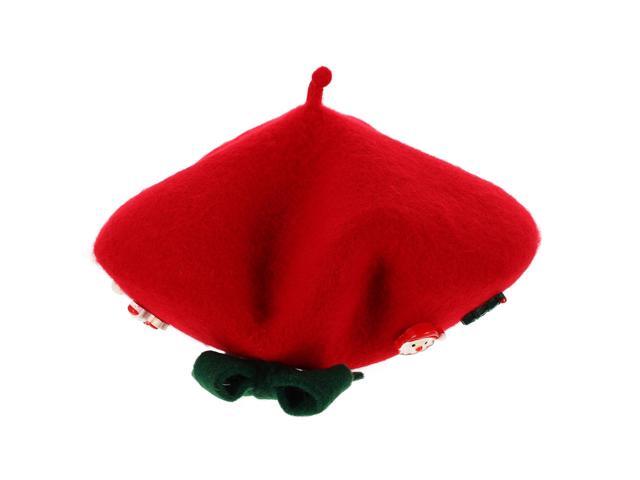 Christmas Beret Hat for Women, Wool Blend Warm Red Artist Cap with Bowknot, Holiday Party Knit Beret