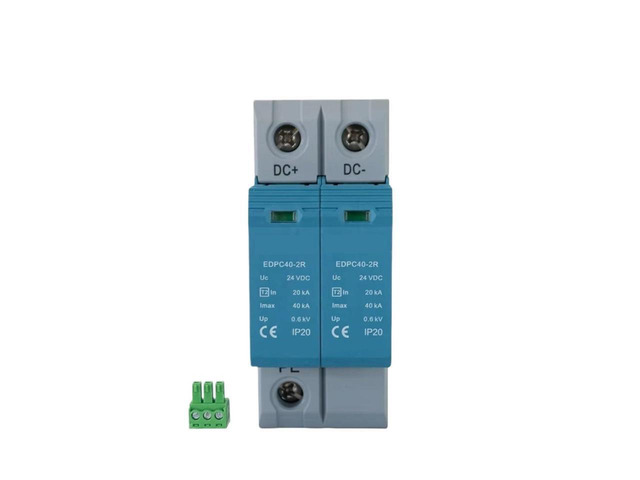 2P 24V DC Surge Protector 20KA-40KA SPD Whole Home Surge Protector House SPD Arrester 35mm Din Rail Signal Optional (2 Pole with RC)