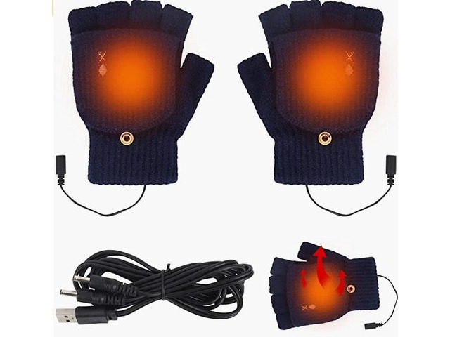USB 5V Knitted Heated Gloves, Half Finger Flip Design with Double Sided Heating for Men Women, USB Powered Hand Warmers for Office Computer Use in...
