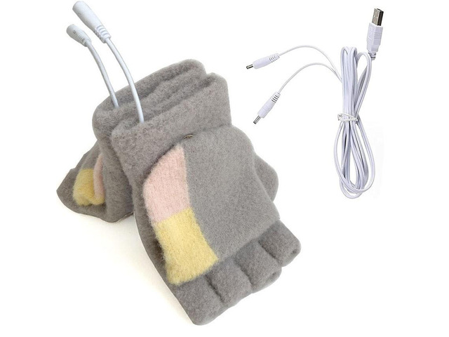 USB 5V Knitted Heated Gloves, Half Finger Flip Design with Double Sided Heating for Men Women, USB Powered Hand Warmers for Office Computer Use in...