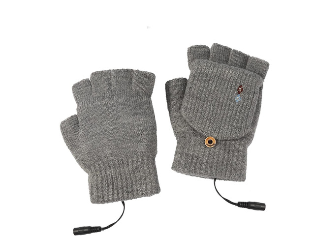 USB 5V Knitted Heated Gloves, Half Finger Flip Design with Double Sided Heating for Men Women, USB Powered Hand Warmers for Office Computer Use in...