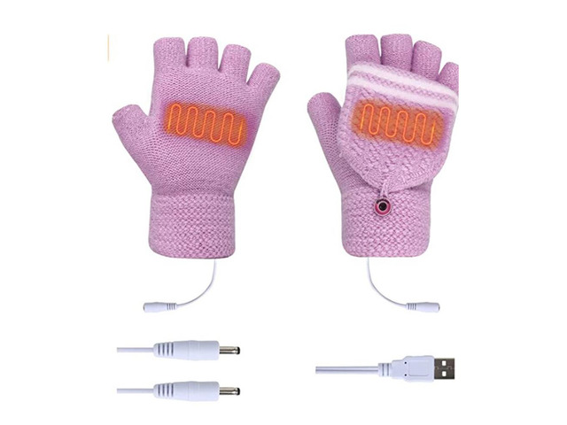USB 5V Knitted Heated Gloves, Half Finger Flip Design with Double Sided Heating for Men Women, USB Powered Hand Warmers for Office Computer Use in...