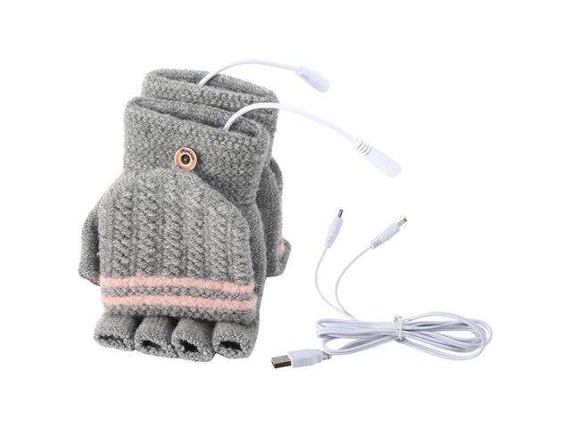 USB 5V Knitted Heated Gloves, Half Finger Flip Design with Double Sided Heating for Men Women, USB Powered Hand Warmers for Office Computer Use in...