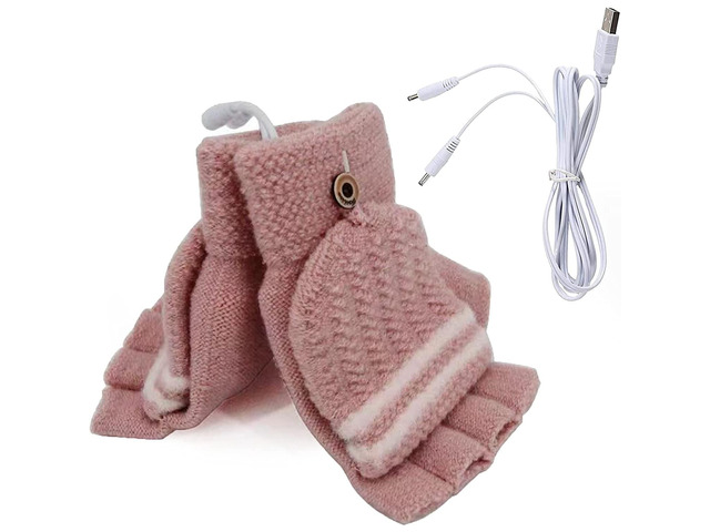 USB 5V Knitted Heated Gloves, Half Finger Flip Design with Double Sided Heating for Men Women, USB Powered Hand Warmers for Office Computer Use in...