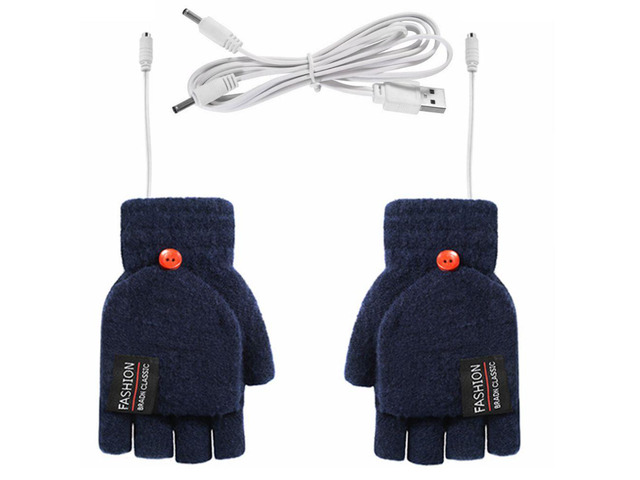 USB 5V Knitted Heated Gloves, Half Finger Flip Design with Double Sided Heating for Men Women, USB Powered Hand Warmers for Office Computer Use in...