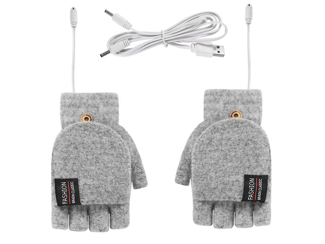 USB 5V Knitted Heated Gloves, Half Finger Flip Design with Double Sided Heating for Men Women, USB Powered Hand Warmers for Office Computer Use in...