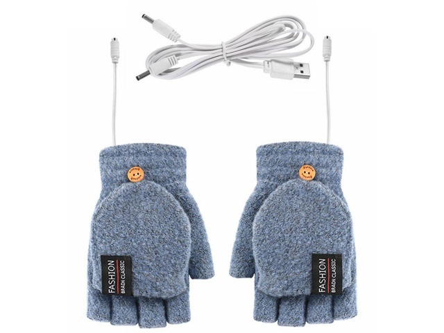 USB 5V Knitted Heated Gloves, Half Finger Flip Design with Double Sided Heating for Men Women, USB Powered Hand Warmers for Office Computer Use in...