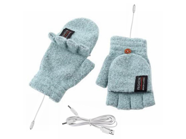 USB 5V Knitted Heated Gloves, Half Finger Flip Design with Double Sided Heating for Men Women, USB Powered Hand Warmers for Office Computer Use in...