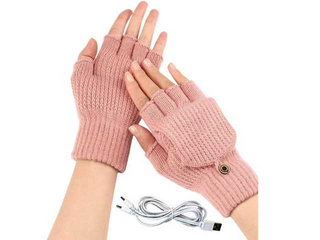 USB 5V Knitted Heated Gloves, Half Finger Flip Design with Double Sided Heating for Men Women, USB Powered Hand Warmers for Office Computer Use in...