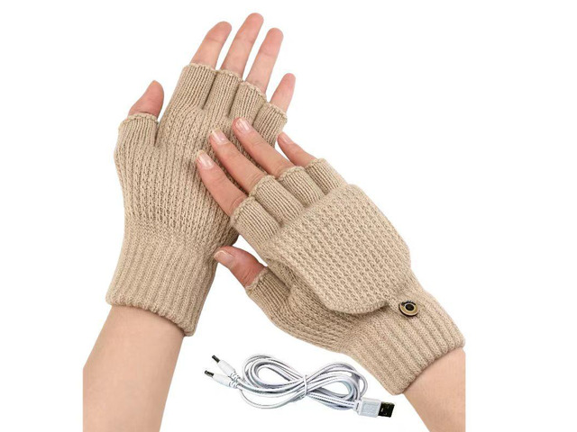 USB 5V Knitted Heated Gloves, Half Finger Flip Design with Double Sided Heating for Men Women, USB Powered Hand Warmers for Office Computer Use in...