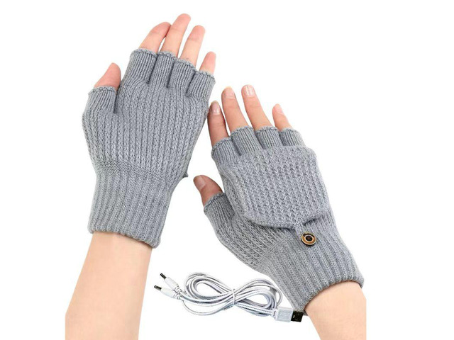 USB 5V Knitted Heated Gloves, Half Finger Flip Design with Double Sided Heating for Men Women, USB Powered Hand Warmers for Office Computer Use in...