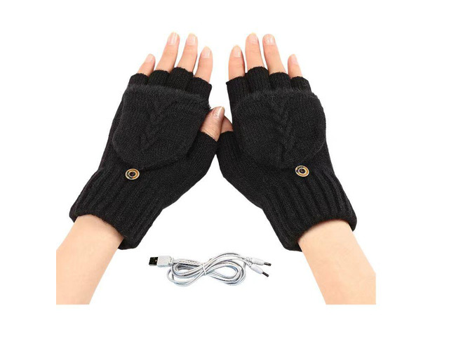 USB 5V Knitted Heated Gloves, Half Finger Flip Design with Double Sided Heating for Men Women, USB Powered Hand Warmers for Office Computer Use in...