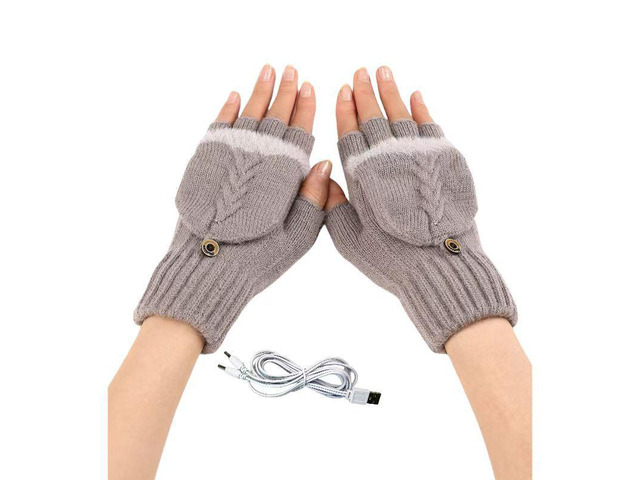 USB 5V Knitted Heated Gloves, Half Finger Flip Design with Double Sided Heating for Men Women, USB Powered Hand Warmers for Office Computer Use in...