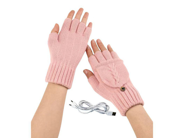 USB 5V Knitted Heated Gloves, Half Finger Flip Design with Double Sided Heating for Men Women, USB Powered Hand Warmers for Office Computer Use in...
