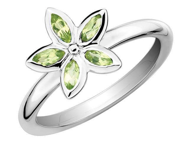 2/5 Carat (ctw) Green Peridot Flower Ring in Sterling Silver