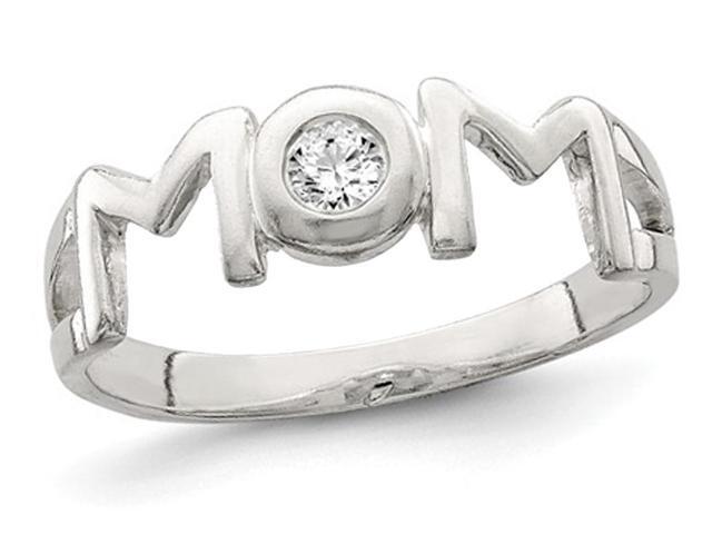 Sterling Silver Polished MOM Ring with Synthetic Cubic Zirconia (CZ)