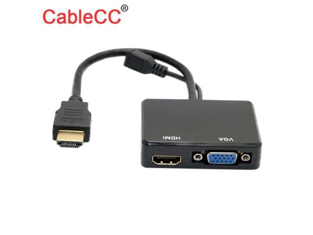 1Pcs Xiwai HDMI to VGA & HDMI Female Splitter with Audio Video Cable Converter Adapter For HDTV PC Monitor