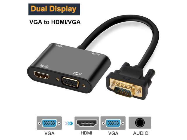 1Pcs VGA to VGA HDMI Splitter with 3.5mm Audio Converter Support Dual Display for PC Projector HDTV Multi port VGA Adapter