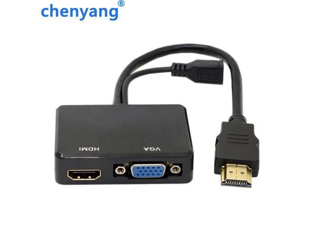 1Pcs HDMI 2 in 1 Cable HDMI to VGA & HDMI Female Splitter with Audio Video Cable Converter Adapter For HDTV PC Monitor