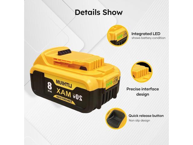 VANON 20V MAX 8.0Ah Lithium Ion Battery for DEWALT DCB204 DCB205 DCB206 DCB205-2
