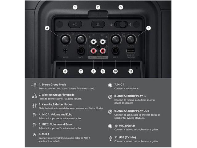 Samsung - MX-ST40F/ZA Sound Tower 160W Portable Party Speaker with Built In Battery - Black - image 3