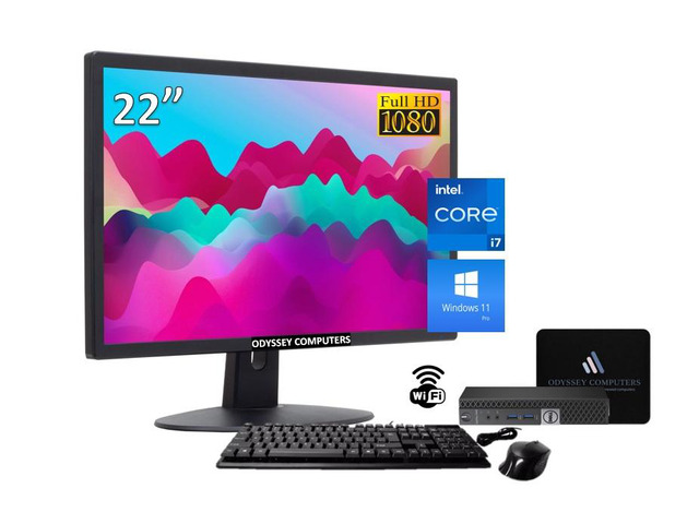 ODYPC DELL OptiPlex Micro Desktop Bundle Intel Core i7 up to 3.8GHz, 16GB 512GB SSD WiFi Windows 11 Pro 22' FHD Monitor with Keyboard and Mouse