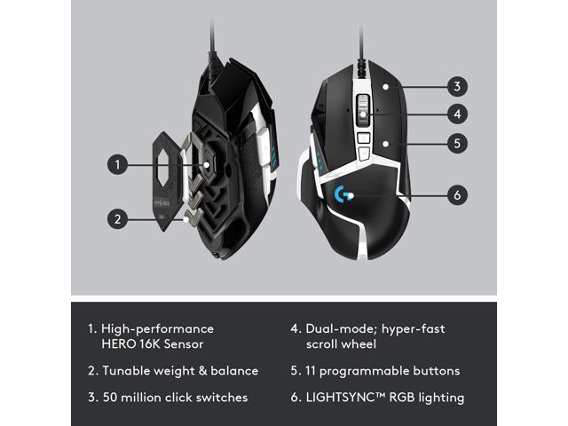 Logitech - G502 HERO SE Wired Optical Gaming Mouse with RGB Lighting - Wired - Black - image 4