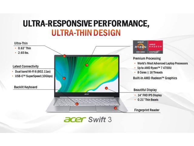 Acer Swift 3 Thin & Light Laptop, 14' Full HD IPS, AMD Ryzen 7 4700U Octa-Core, Radeon Graphics, 8GB RAM, 1TB NVMe-PCIe SSD, Wi-Fi 6, Backlit...