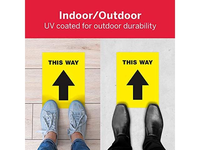 Avery'This Way' Social Distancing Floor Signage Decal, Rectangle, 8.5' X 11', Yellow, Pack of 5 Labels, English Version (83022)