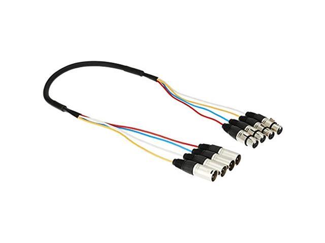 Monoprice 4-Channel XLR Male to XLR Female Snake Cable Cord - 3 Feet- Black/Silver With Metal Connector Housings Plastic And Rubber Cable Boots