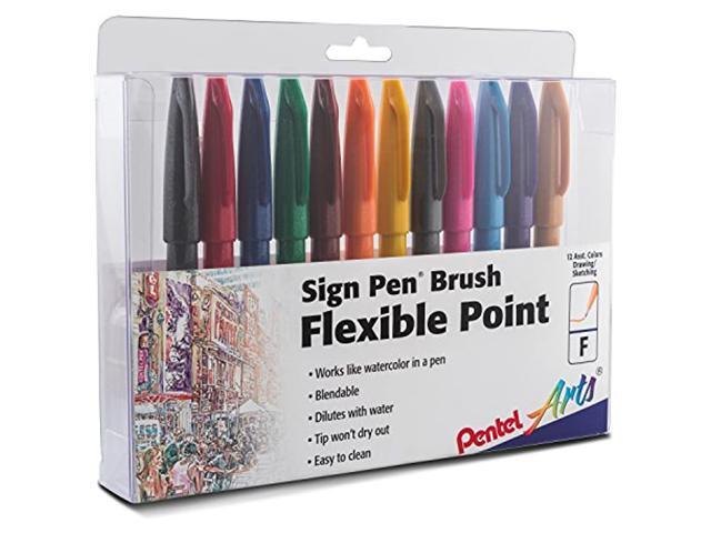 Pentel Sign Pen Brush Flexible Point Marker Pen Assorted 12/Pack SES15CPC12