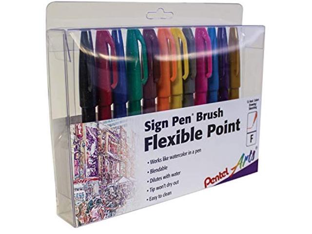 Pentel Sign Pen Brush Flexible Point Marker Pen Assorted 12/Pack SES15CPC12