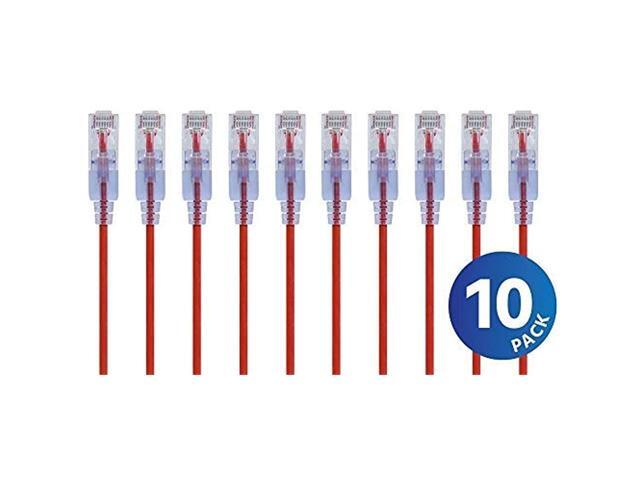 Monoprice Cat6A Ethernet Patch Cable - 7 Feet - Red (10 Pack) Snagless RJ45 550Mhz UTP Pure Bare Copper Wire 10G 30AWG - SlimRun Series