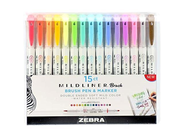 Zebra Pen Mildliner Double Ended Brush and Fine Tip Pen, Assorted Colors, 15-Count photo