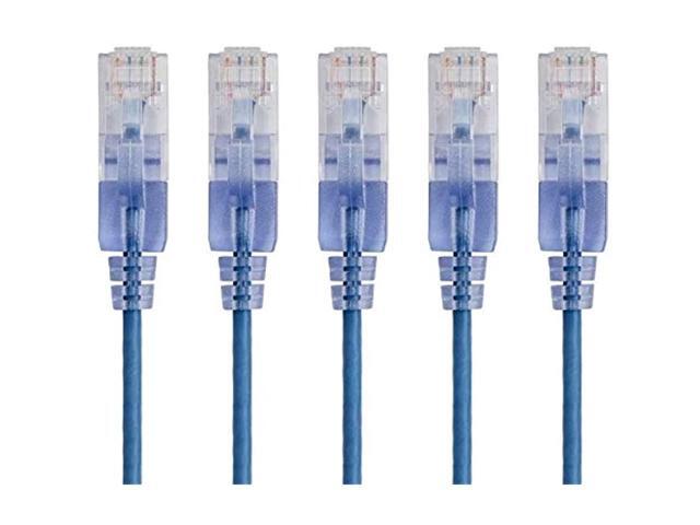 Monoprice SlimRun Cat6A Ethernet Patch Cable - Network Internet Cord - RJ45, Stranded, UTP, Pure Bare Copper Wire, 30AWG, 6in, Blue, 5-Pack