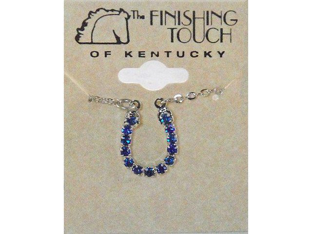 Finishing Touch Blue Rhinestone Horseshoe Necklace - Silver Finish