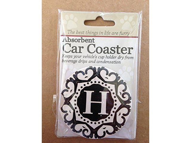 ES Pets Absorbent Stoneware Car Cup Holder Coaster, Initial H