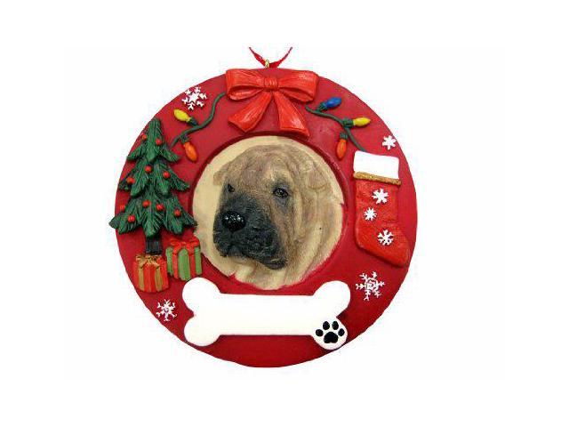 E & S Pets Shar Pei Christmas Ornament Wreath Shaped Easily Personalized