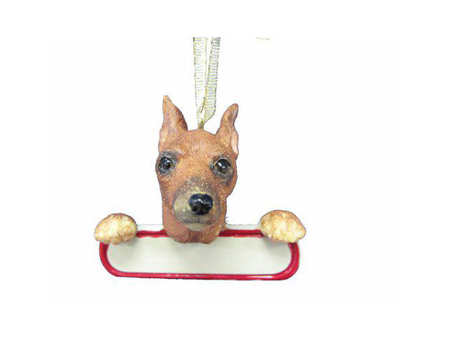 Miniature Pinscher Ornament Red 'Santa's Pals' With Personalizable Name Plate