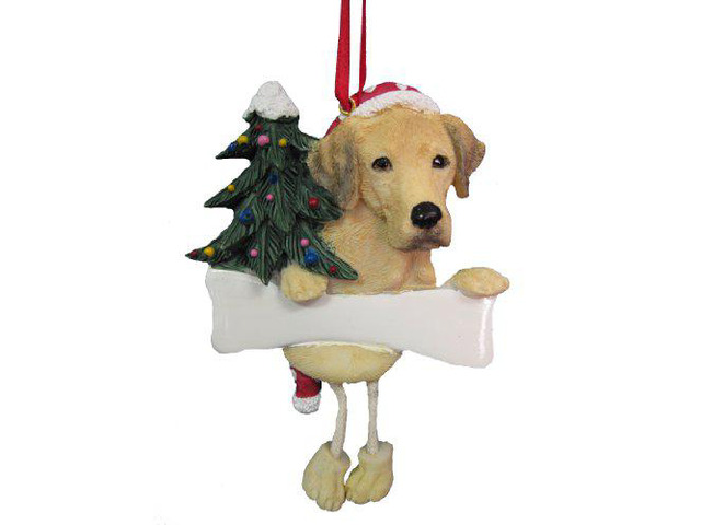 Yellow Labrador Ornament 'Dangling Legs' Hand Painted and Easily Personalized