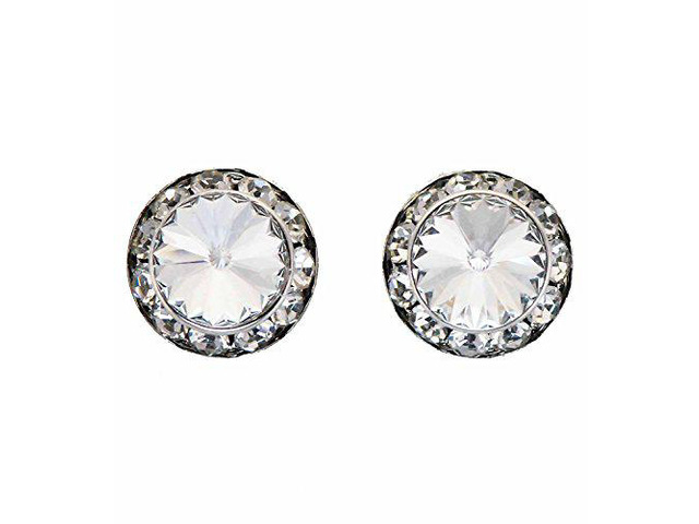 Finishing Touch Large Crystal Stone Show Earrings - Clear - Silver Finish