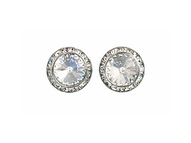 Finishing Touch Extra Large Crystal Stone Show Earrings - Clear - Silver Finish