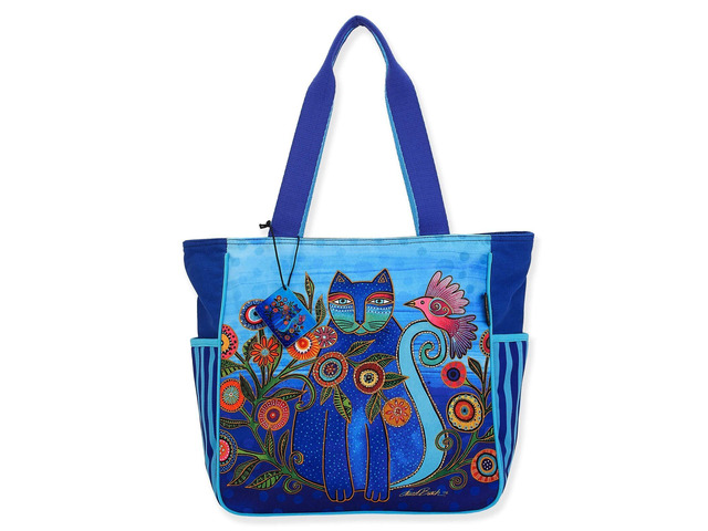 Sun 'N' Sand Laurel Burch Shoulder Tote Zipper Top 13'X6'x13'-Cerulean Cat