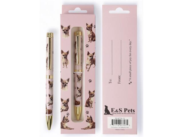 E & S Pets Refillable Ball Point Pen in Gift Box, Tan Chihuahua Dog
