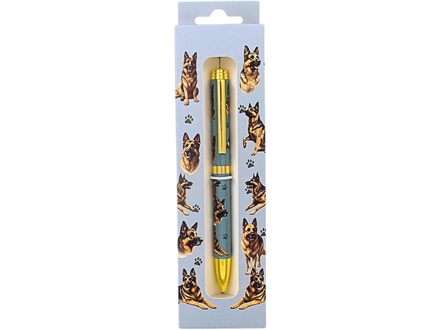 E & S Pets Refillable Ball Point Pen in Gift Box, German Shepherd Light Blue Pen