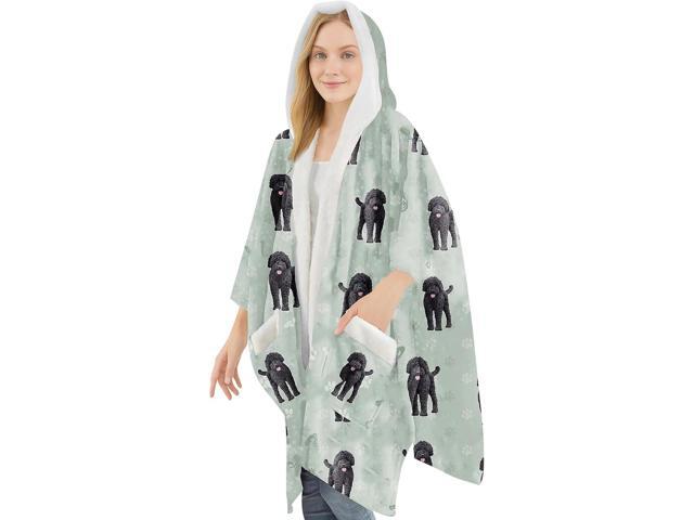 E & S Pets Snuggs Blanket Hoodie for Women Soft Fleece Wrap, Black Labradoodle
