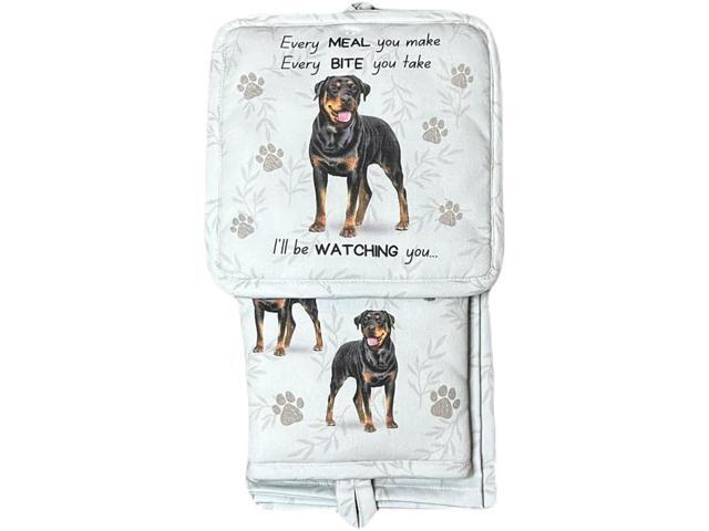 E & S Pets Rottweiler Dog 3 Piece Kitchen Set - Oven Mitt, Towel, Pot Holder
