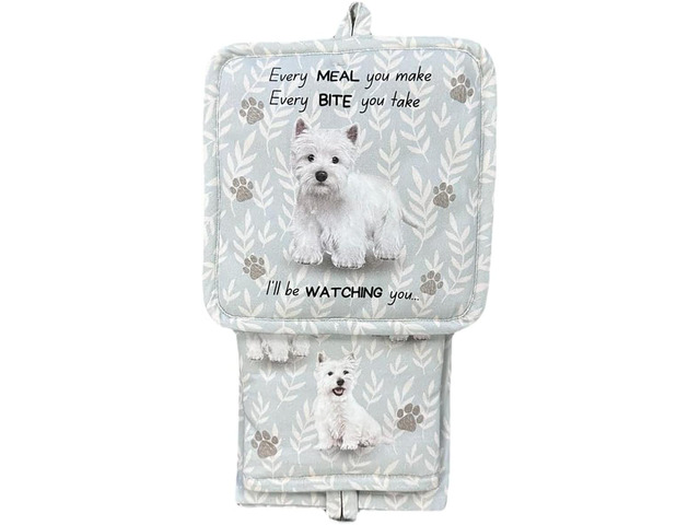 E & S Pets Westie Terrier 3 Piece Kitchen Set - Oven Mitt, Towel, Pot Holder
