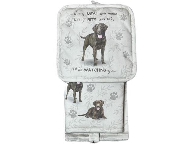 E & S Pets Chocolate Lab Dog 3 Piece Kitchen Set - Oven Mitt, Towel, Pot Holder