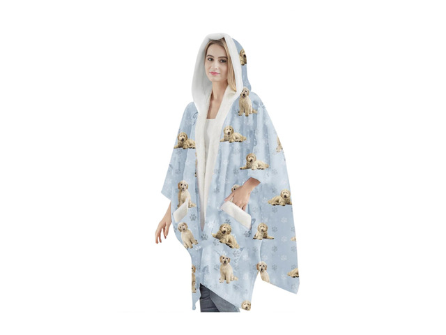 E & S Pets Snuggs Blanket Hoodie for Women Soft Fleece Wrap, Goldendoodle